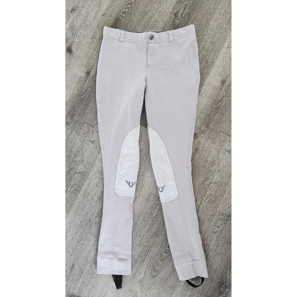 Whimsical Horse Embroidered Kids Jodhpurs Lilac Gray Equestrian Breeches Size 16